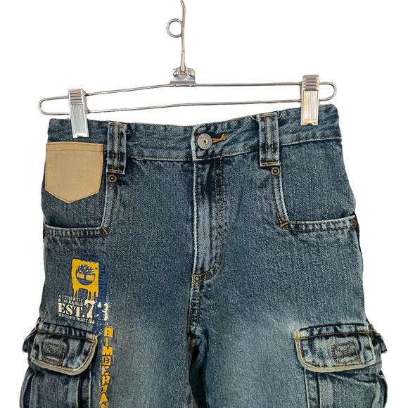 Timberland Boys Cargo Bermuda Denim Shorts Sz 5 100% Cotton Snap Button Closure - Picture 2 of 9